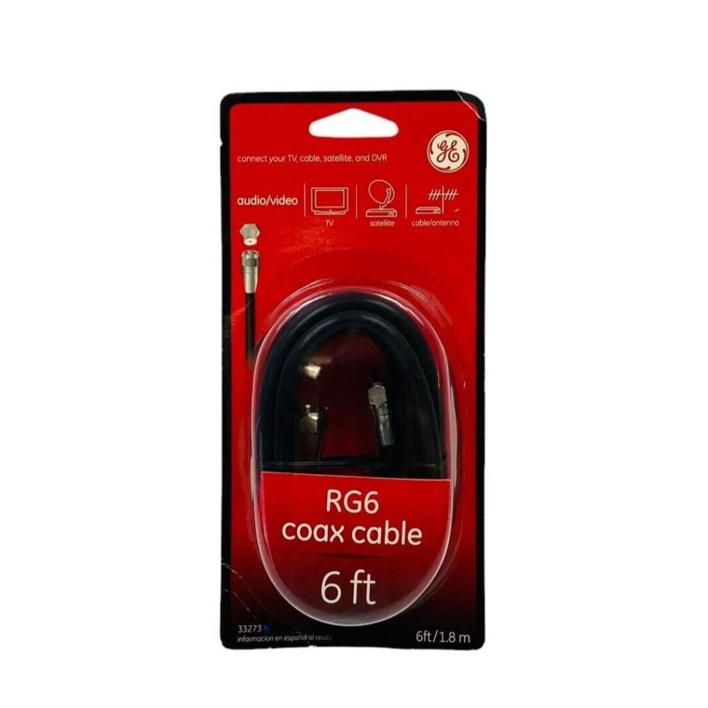 GE RG6 Coax Cable 6 Ft Black Audio/Video Connector Television